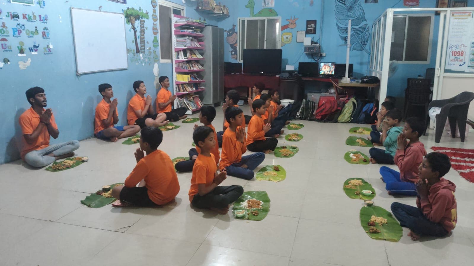 Folded Hands Prayer Before Fresh Banana Leaf Lunch